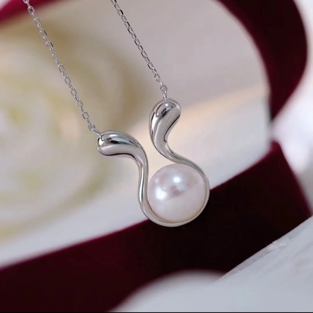 9-10mm DIY Natural fresh Water Pearl charm pendant necklace 925 sterling silver